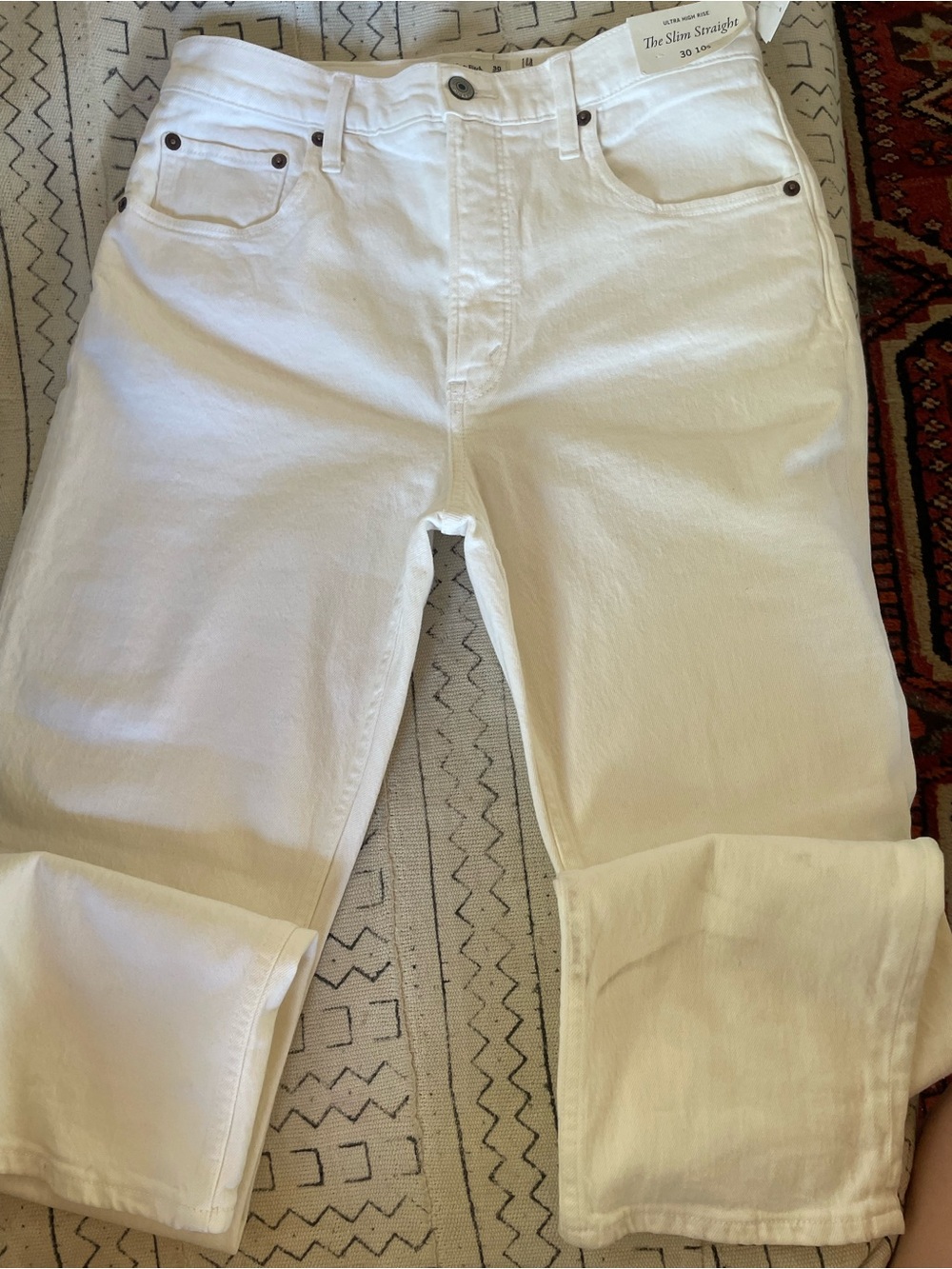 Abercrombie & Fitch Ultra High Rise Slim Straight Jeans - White